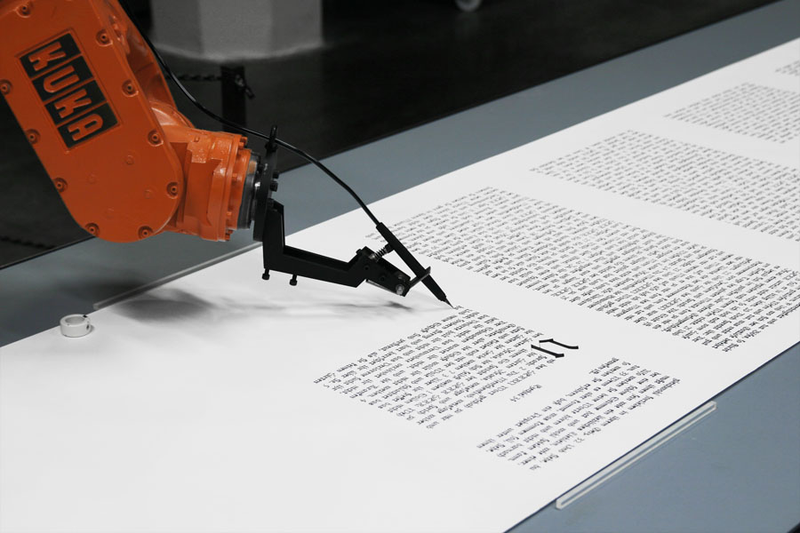 Illustration for article titled Art Created by Industrial Robots with Chainsaws... and Quill Pens!